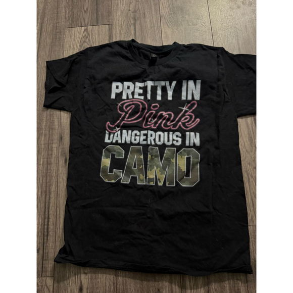 Gildan Tops - Pretty in Pink Dangerous in Camo Graphic Gildan Tee, Heavy Cotton Medium